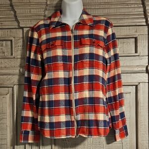 NWOT - CHAPS Red and Blue Plaid Flannel Zip-Up Shirt